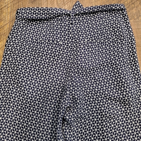 Theory Brilda Geometric Printed Pants Wide Leg Blue White Silk Button Slit 2 New - Picture 12 of 13